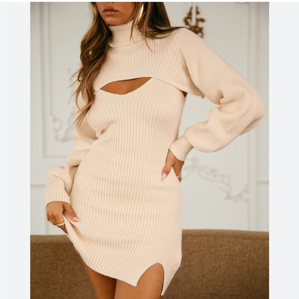 Brand new Miss Lola Two Pc Sweater Dress Set- Cream